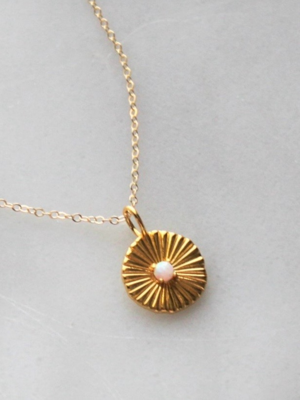 Gold Sunburst Pendant Necklace with Opal Accent